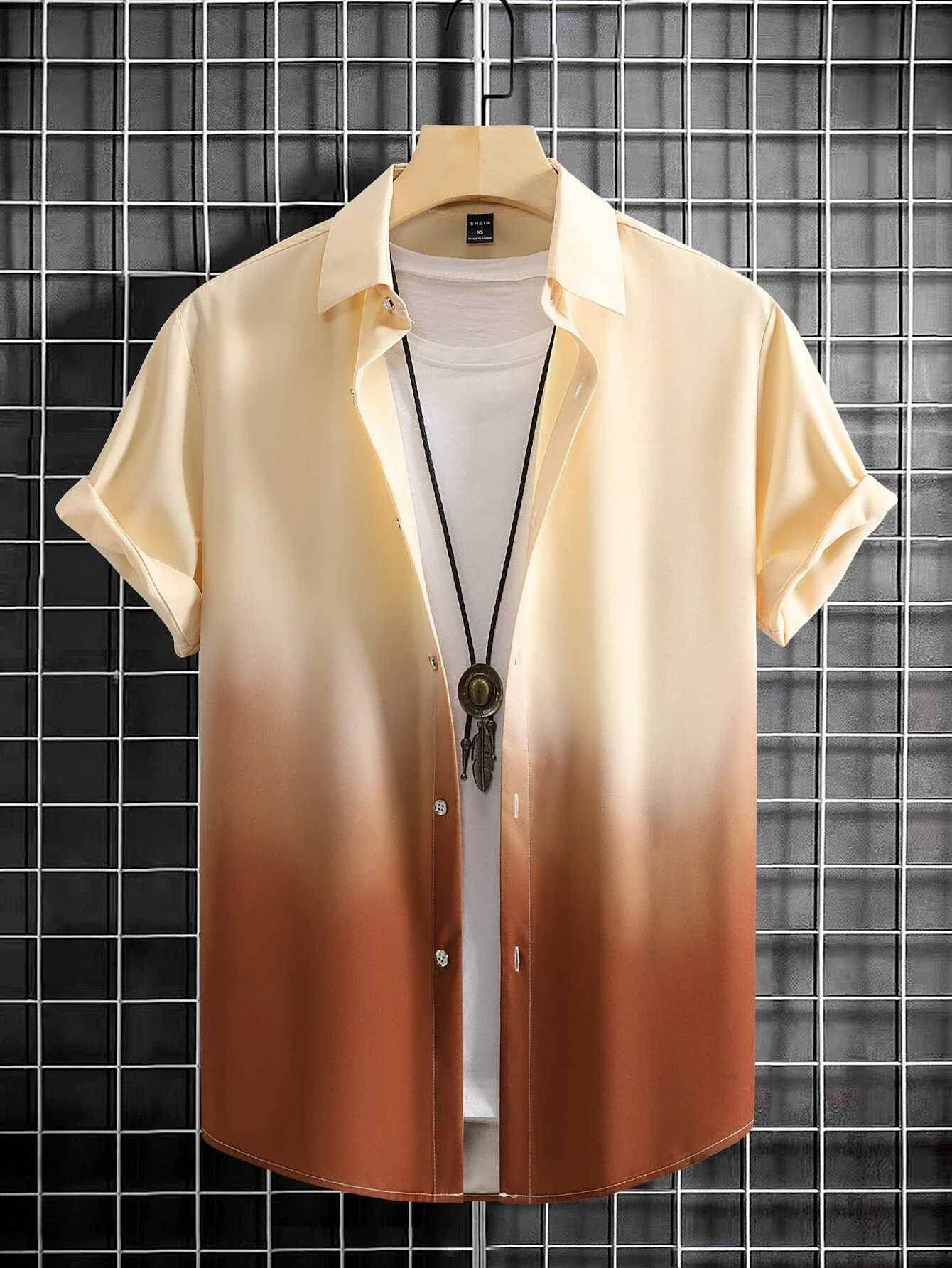 Mens summer clothing gradient design graphic 3D printing shirt short sleeved top loose casual Hawaiian shirt X2504103