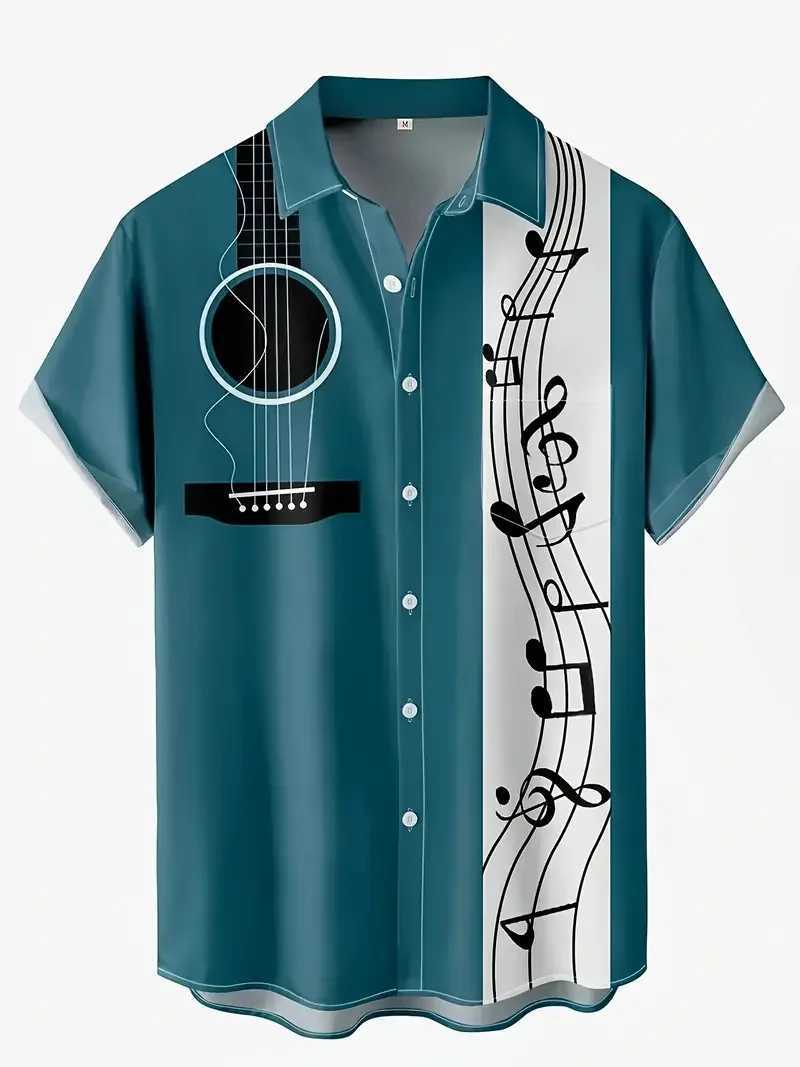 2024 Summer New Short sleeved Black and White Printed Shirt Hawaii Vacation Fashion Shirt X250410