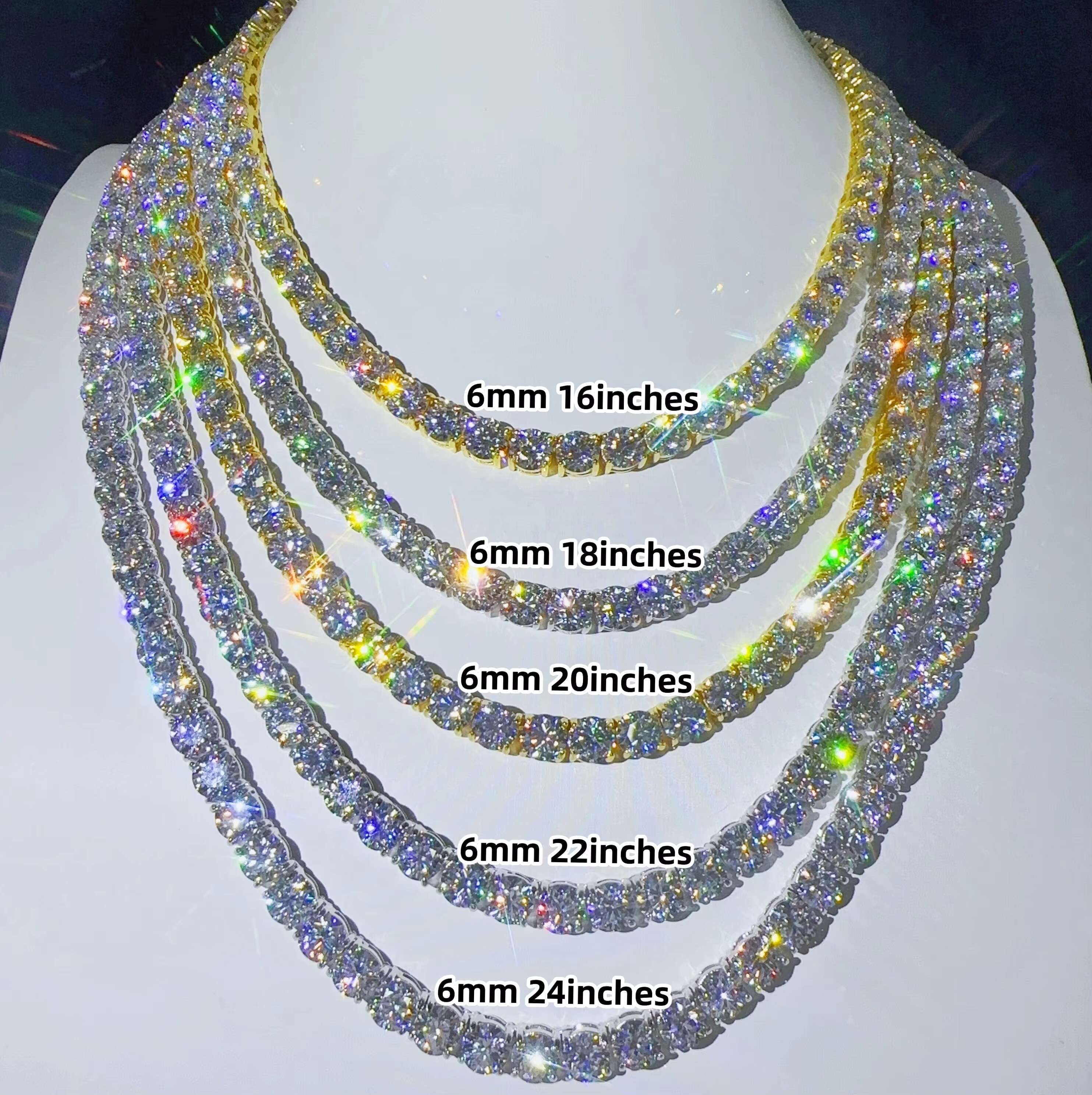 Hip Hop Jewelry 6.5mm 925 Silver VVS Diamond Necklace Chain Fashion Iced Out Moissanite Tennis Chain