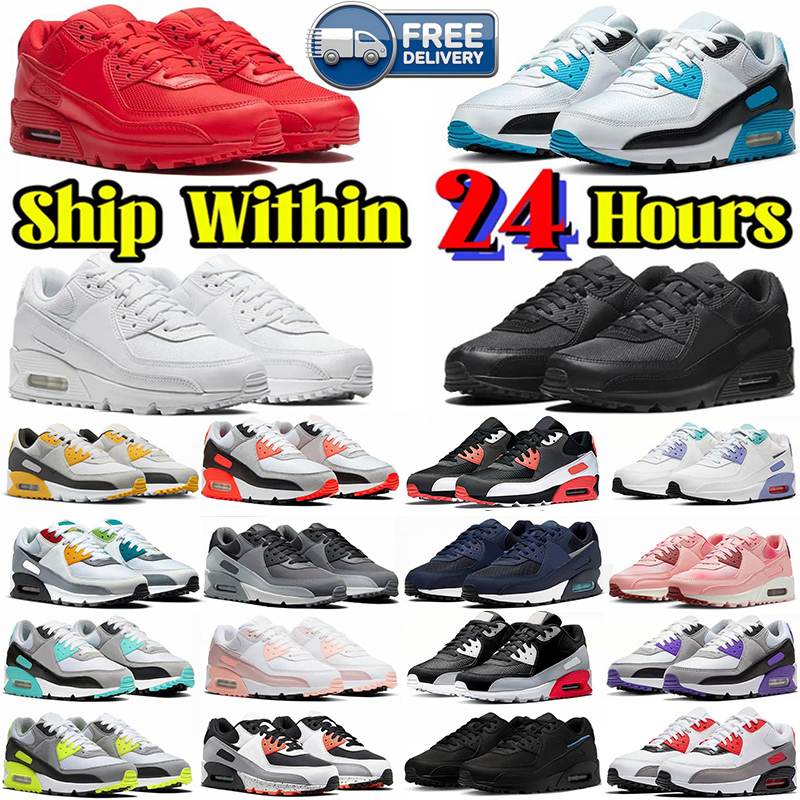 90 Running Shoes 90s Mens Sneakers Shoes Triple Black Mesh Leather White Red Yellow Grey Green Casual Shoes