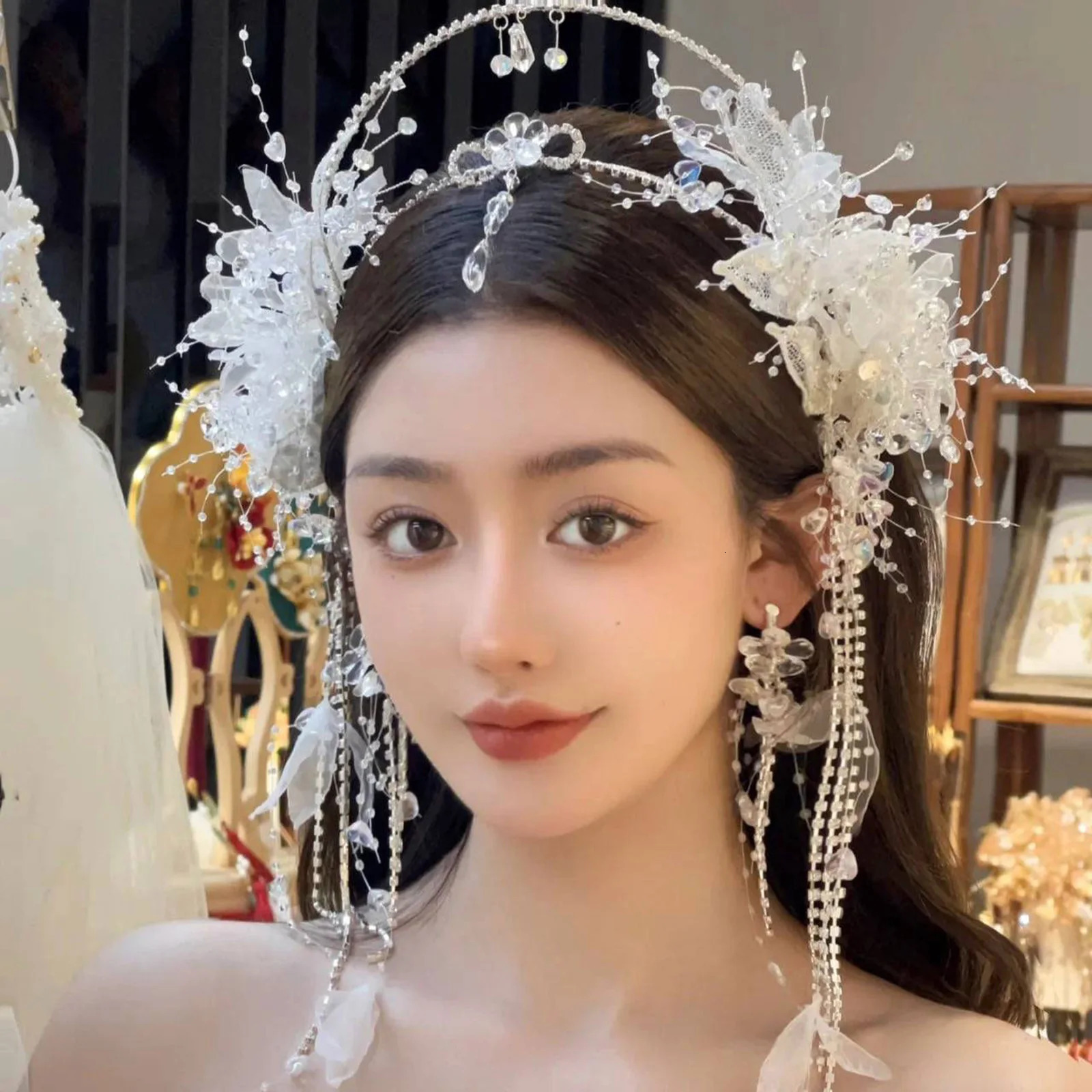Fairy Long Tassel Hair Ornaments Fashion Hair Hoop Ear Clip Set Fairy Hair Crown Headdress Headpiece Womens Hair Accessories 250409