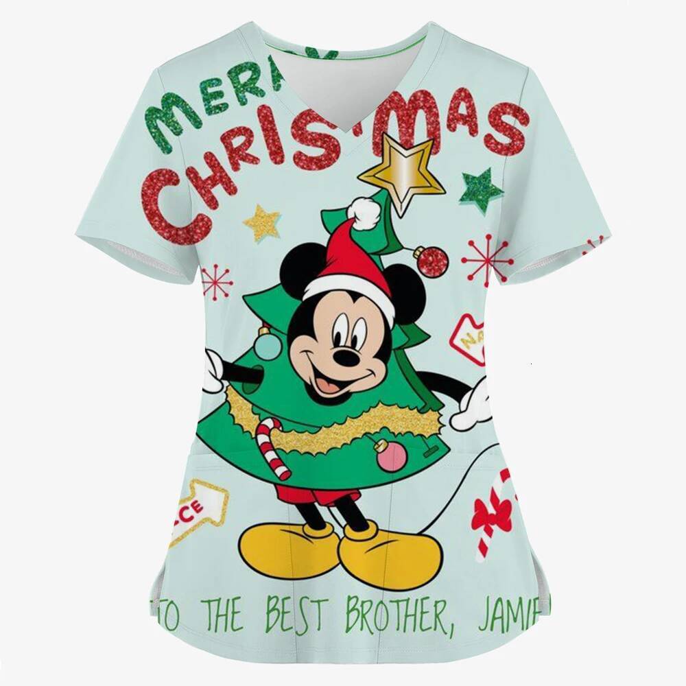 Ddmytues Christmas Mouse Surgical Clinical V-Neck, Women's Casual Simple Medical Dress, New F