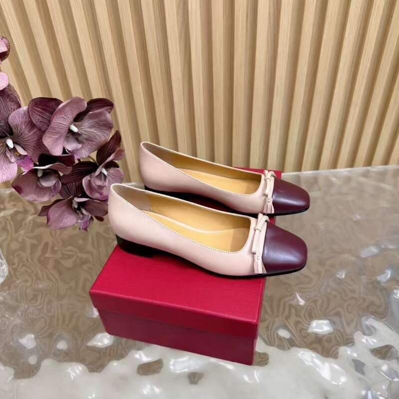 2025 Autumn Winter New Square Toe Bowknot Color Block Genuine Leather Flat Large Size Ballet Mary Jane Shoes For Women