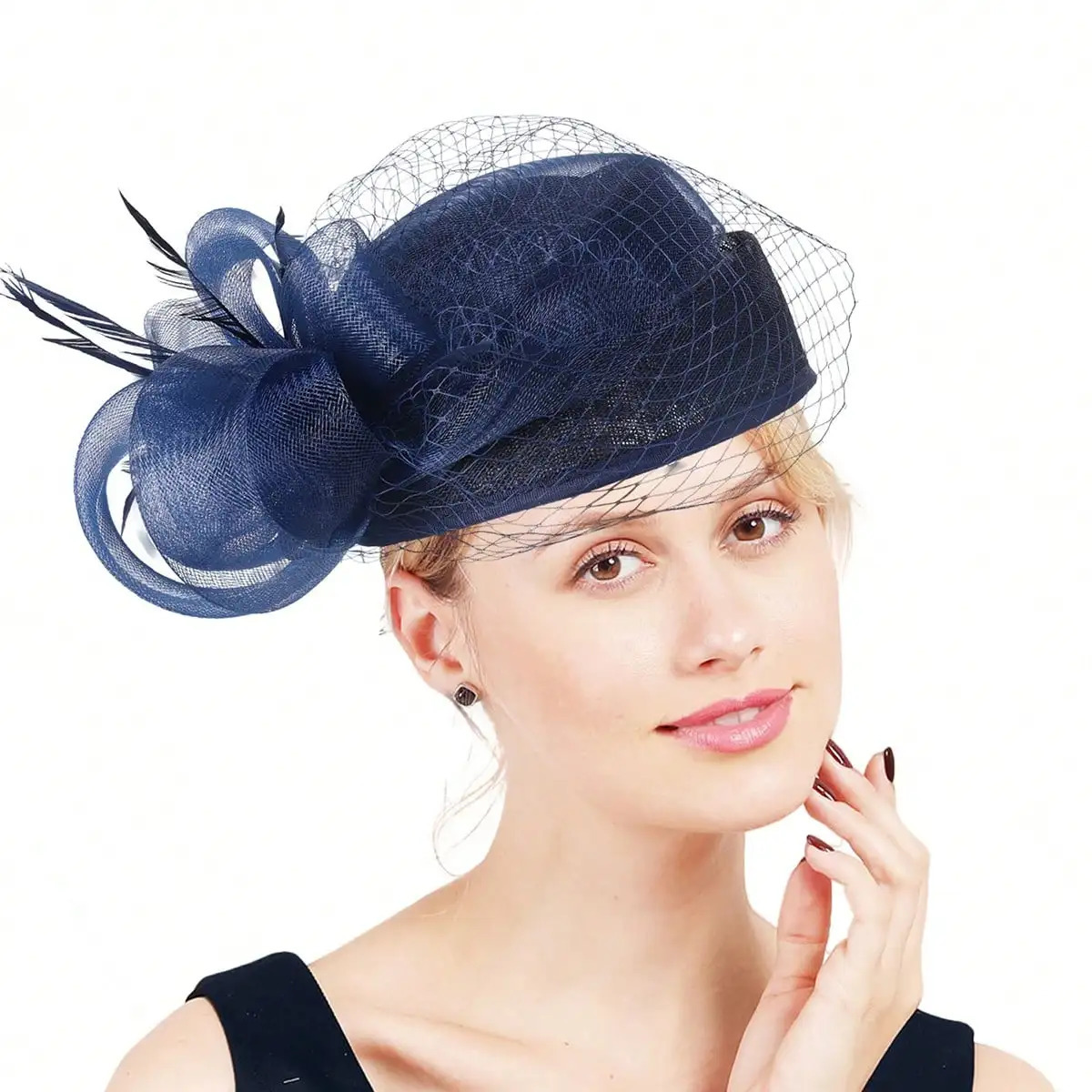 Sinamay Bridal Wedding Red Fascinators Hats For Woman Church Cocktail Tea Party Dress Elegant Derby Cap Hat With Feather Veil 250409