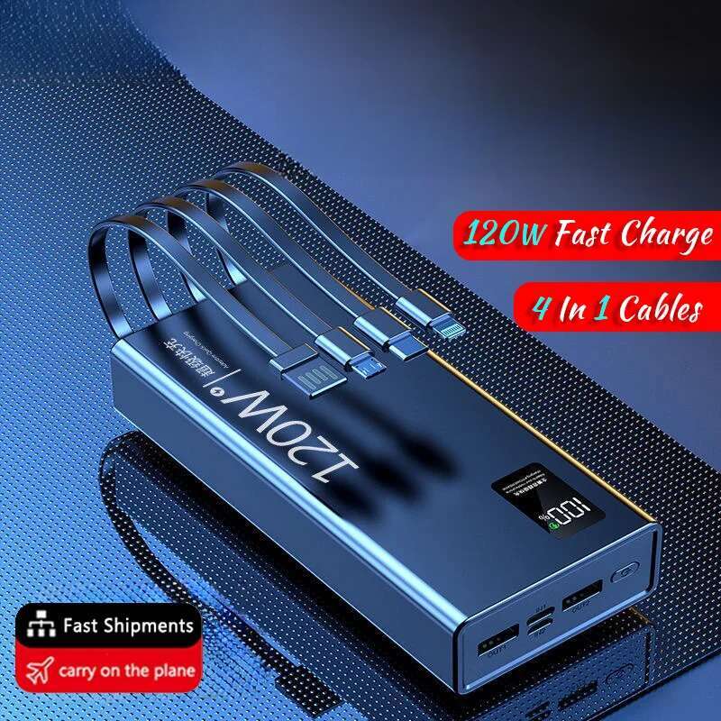 20000mAh High Capacity Power Bank 4 in 1 120W Fast Charging Powerbank Portable Battery Charger For Phone Samsung Huawei