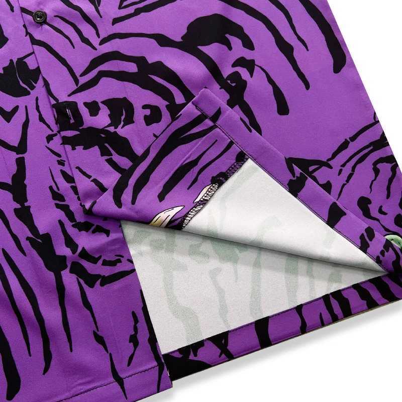 Black purple tiger Hawaiian shirt mens summer button down collar mens top mens top X250410