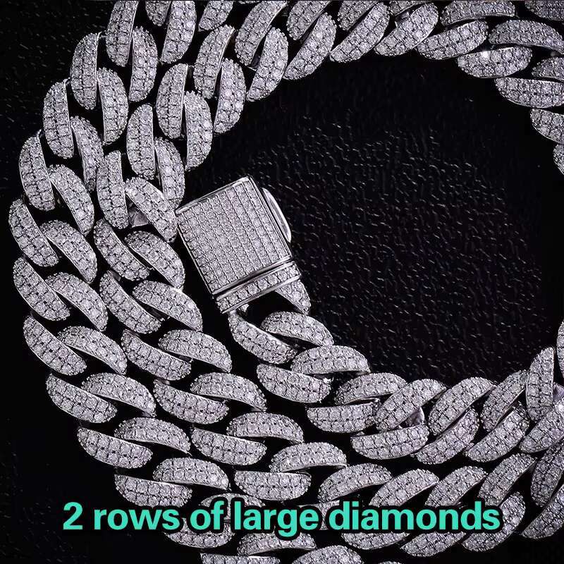 10mm Solid 925Sterling Silver Hip Hop Moissanite Cuban Link Chain Silver Plated Tennis Strand Charm Bracelets for Party or Gift
