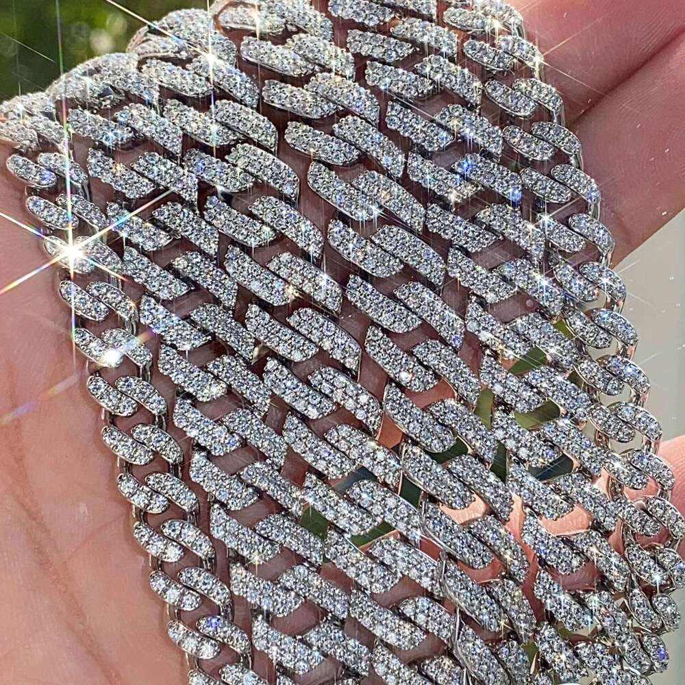 Moissanite Hip-Hop Style Men's Gift Chain 7 8 9inch Width 10mm Pure Silver Gold-Plated Cuban Bracelet