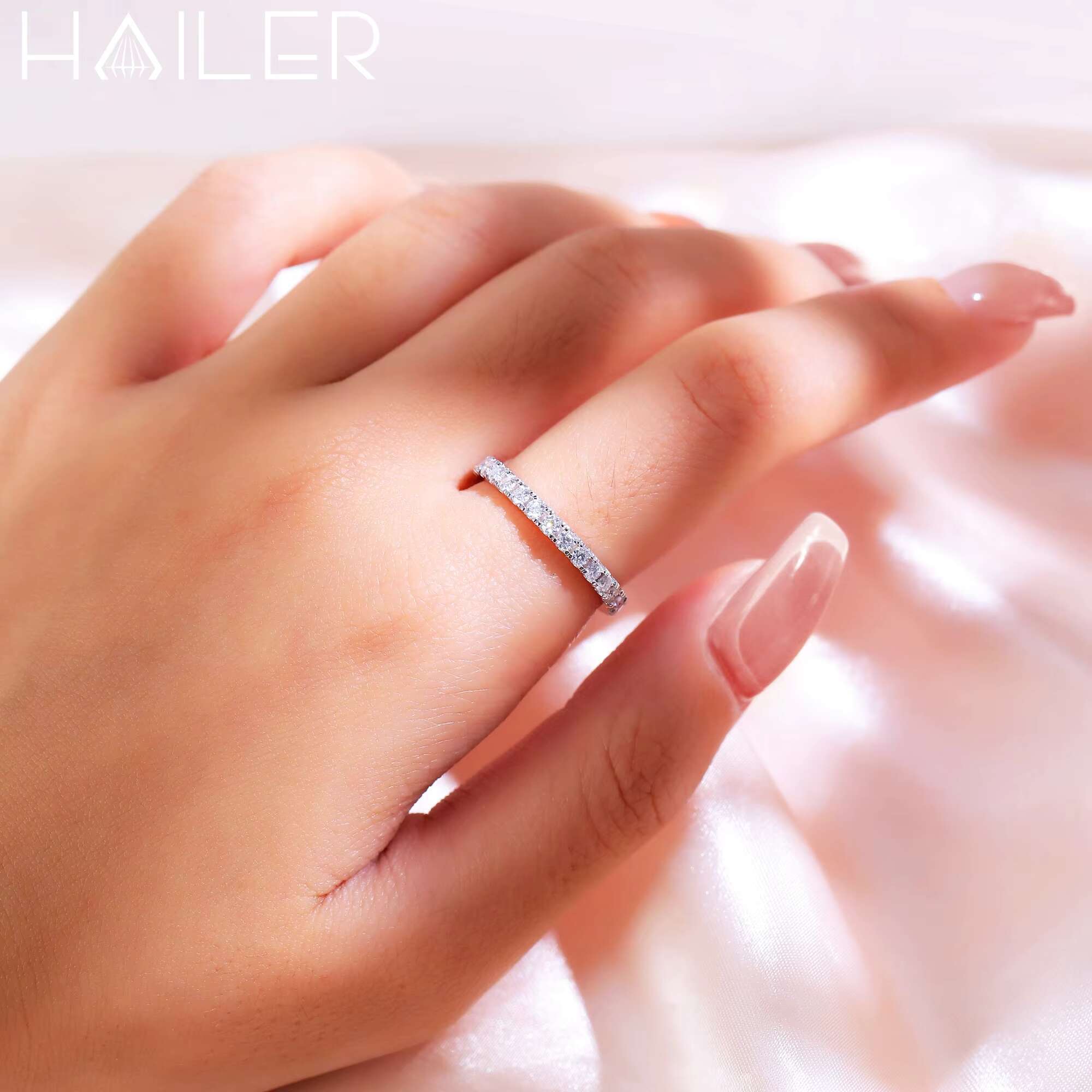White Moissanite Wedding Band Moissanite Eternity Ring Silver Rings for Women