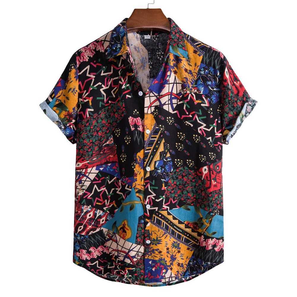 2025 New Hawaii Red Leaf Tropical Shirt Mens Top Summer Casual Short Sleeve Button Chemical Loose Vacation Beach X250410
