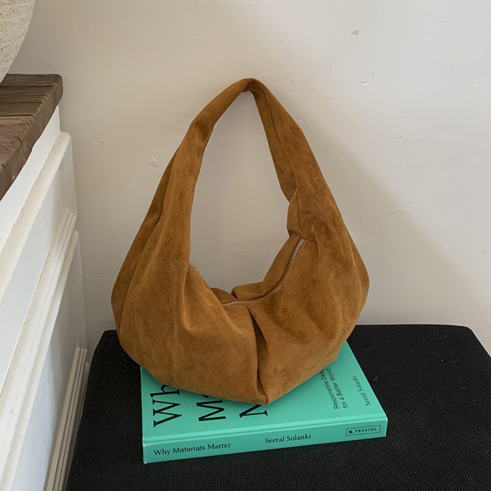 Casual Elegance: Soft Touch Suede Tote Purse Featuring Unique Pleats & Durable Construction