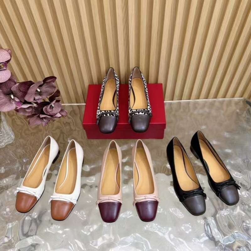 2025 Autumn Winter New Square Toe Bowknot Color Block Genuine Leather Flat Large Size Ballet Mary Jane Shoes For Women