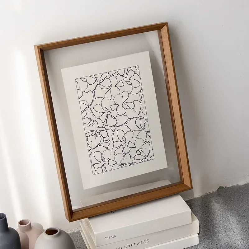 Double-sided Transparent Photo Desktop Display Table Solid Wood Specimen Embossed Acrylic Wall Picture Frame L251110 H260306