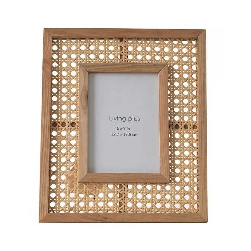 5x7 in Boho Picture Frame with Wooden Border Frames for Family Photo Gifts Rattan Wall Decor L251110 H260306