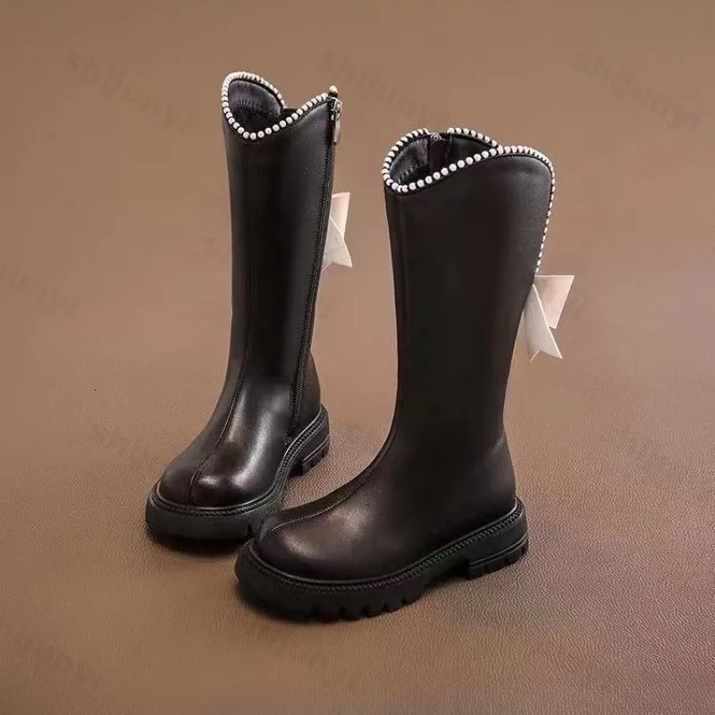 Autumn Winter Girls Leather Boots Soft Soled Kids Fashion Princess Boots Non-slip Outdoor Bowknot Comfort Children Boots 251104