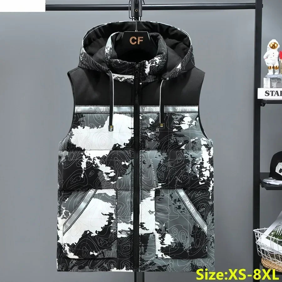 Plus Size 8XL Mens Camouflage Thicken Hooded Vests Winter Warm Sleeveless Down Cotton Vest Jacket Male Outdoor Casual Waistcoat 251105