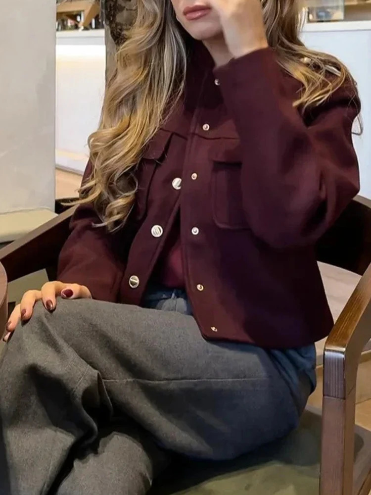 Women Soft Tweed Bomber Jacket ONeck Long Sleeve Pockets Buttons Loose Woolen Coat Female Streetwear Autumn Winter Outerwear 251110