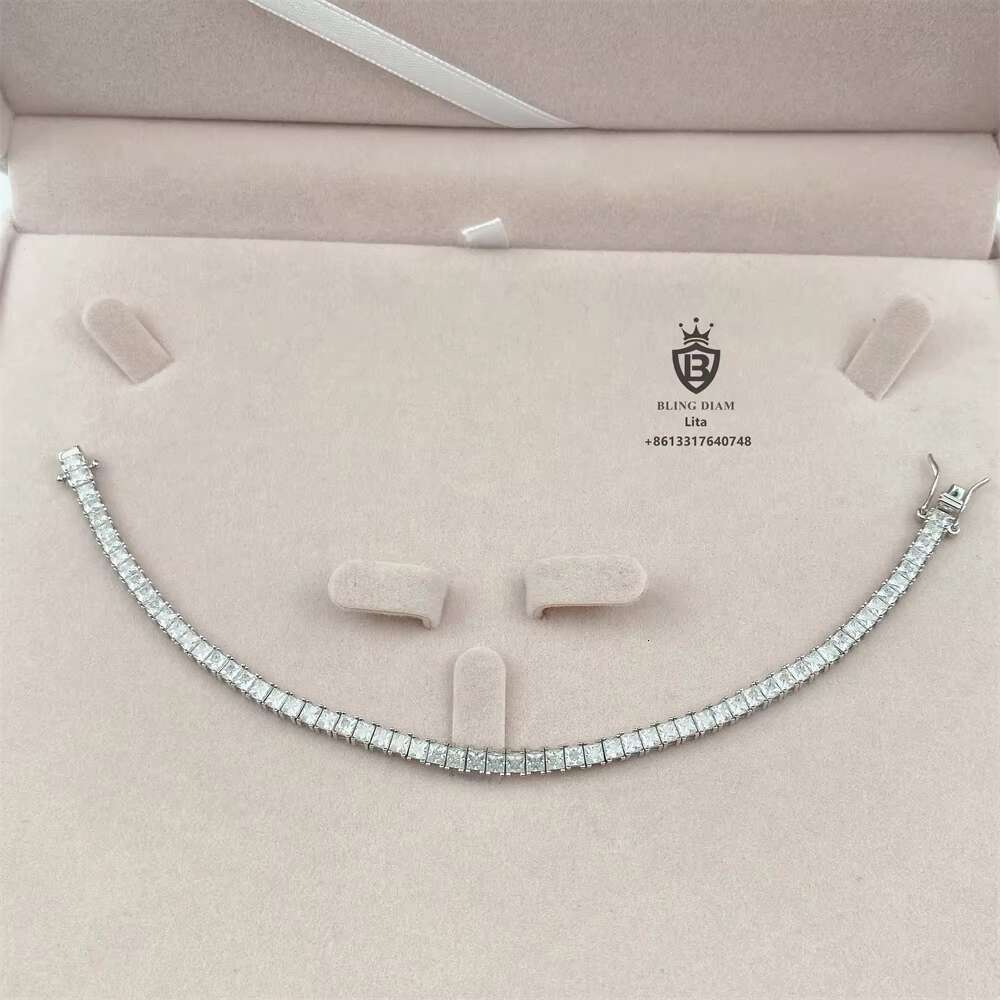 Fashion Hip Hop Small Size square 3*3mm 925 Silver Iced Out Tennis Necklace Tennis Bracelet