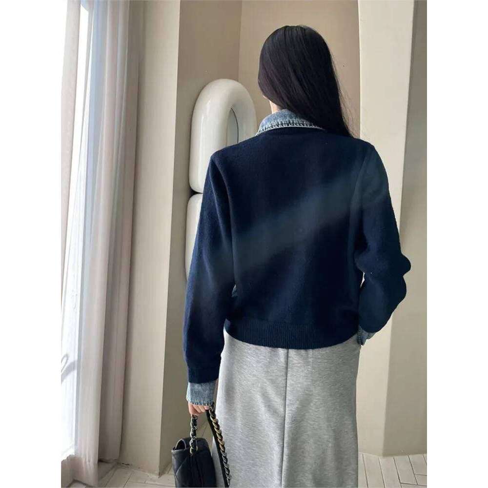 Knitted Autumn Cardigan Women Denim Patchwork Fashion Ladies Cardigans Korean Style Loose Casual Woman Sweater Coats