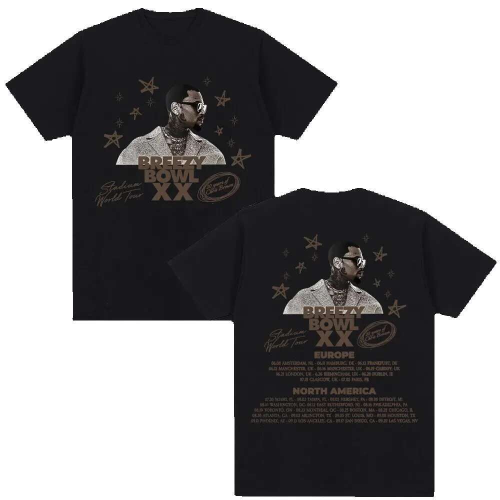 Rap singer Chris Brown Breezy Bowl XX Tour Hip hop men's and women's fashion O-neck oversized cotton T-shirt Ocnnels streetwear
