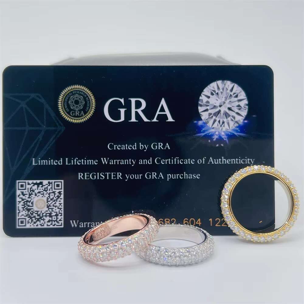 Cheapest Top Quality Popular Gemstone Jewelry Wholesale Charm 3 Rows Eternity Band Men Moissanite Hip Hop Ring
