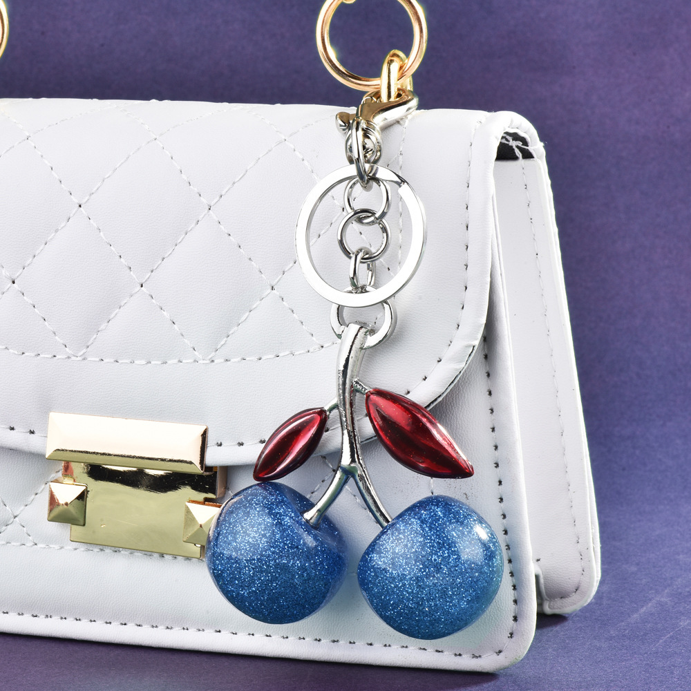 Stylish Multi-Colored Cherry Bag Charm with Sparkling Glitter Perfect Keychain for Cars & Bags