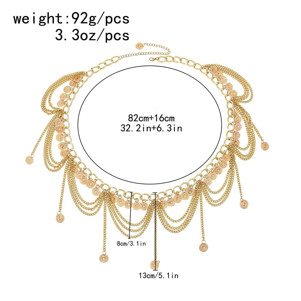 Fashion Belly Dance Waist Chain Female Elegant Gold Coin Tassel Necklace Skin Jewelry Belt 250410