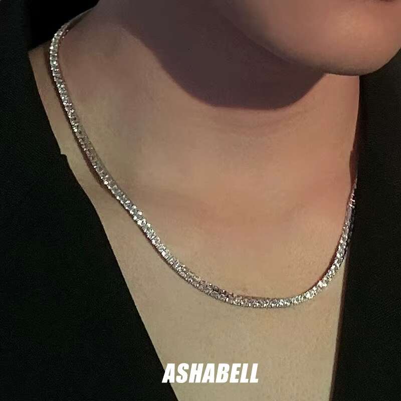 Sier tester with cubic zirconia silica tennis necklace for men and women, chain type
