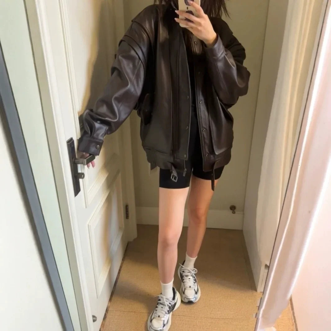 Retro American Heavyweight PU Leather Jacket Womens Autumn Sweet Cool Spicy Oversize HighEnd Feeling Motorcycle 251110