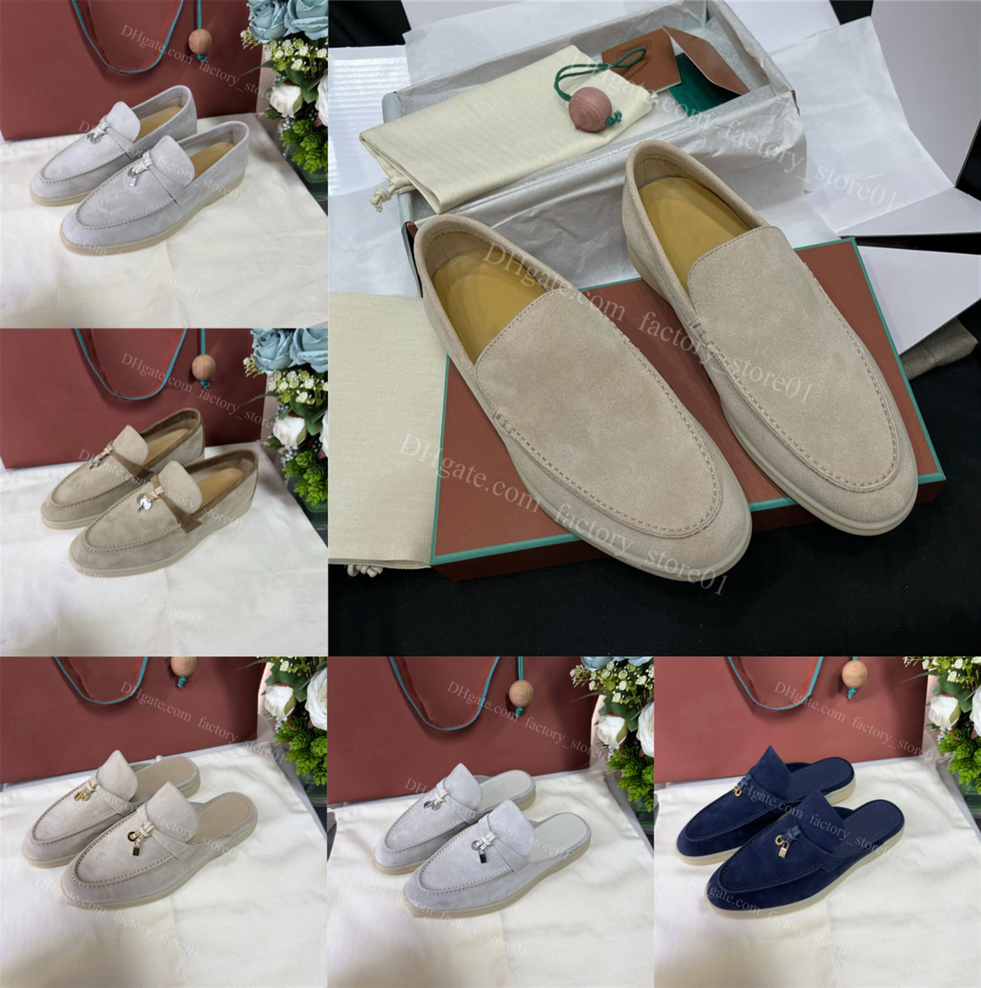 Fashion Women Men Summer Walk Charms Loafers Shoes Famous Des Chaussures Slippers Designers Real Suede Luxury Mules Slip On Shoes Slipper Les Babouches Pantoufles