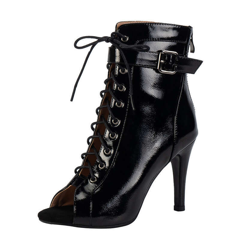 Woman Sandals High Female Summer Fairy Temperament Slim Heels College Jazz Dance Fish Mouth Sandals Hollowed Out Short Boots Lace Up