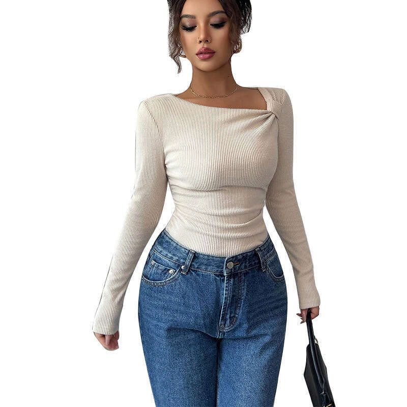 Rui Chuo Cross-Border Amazon Foreign Trade European and American Style Slim Fit Knitted Sweater 2025 Autumn Winter Solid Color Stretch Base Shirt for 