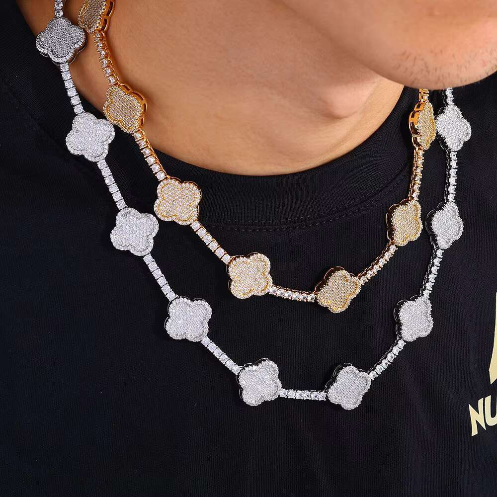Fine Jewelry Hip Hop Four-Leaf Clover Tennis Chain S925 Silver Mosan Diamond Cuban Mens Bracelet Necklace Jewelry Wholesale