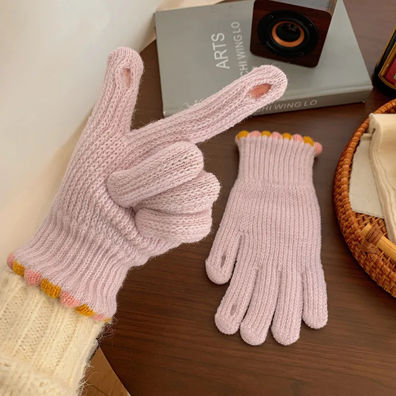 Touch Screen Protection Program Warm Gloves Winter Bare Finger Knitted Gloves Male and Female Students Solid Color Thick Escape 251106