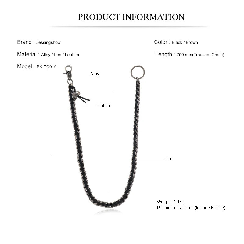 Mens Hip Hop Pants Chain Black Alloy Skull Safe Travel Wallet Heavy duty Jeans Coil Waist 250410