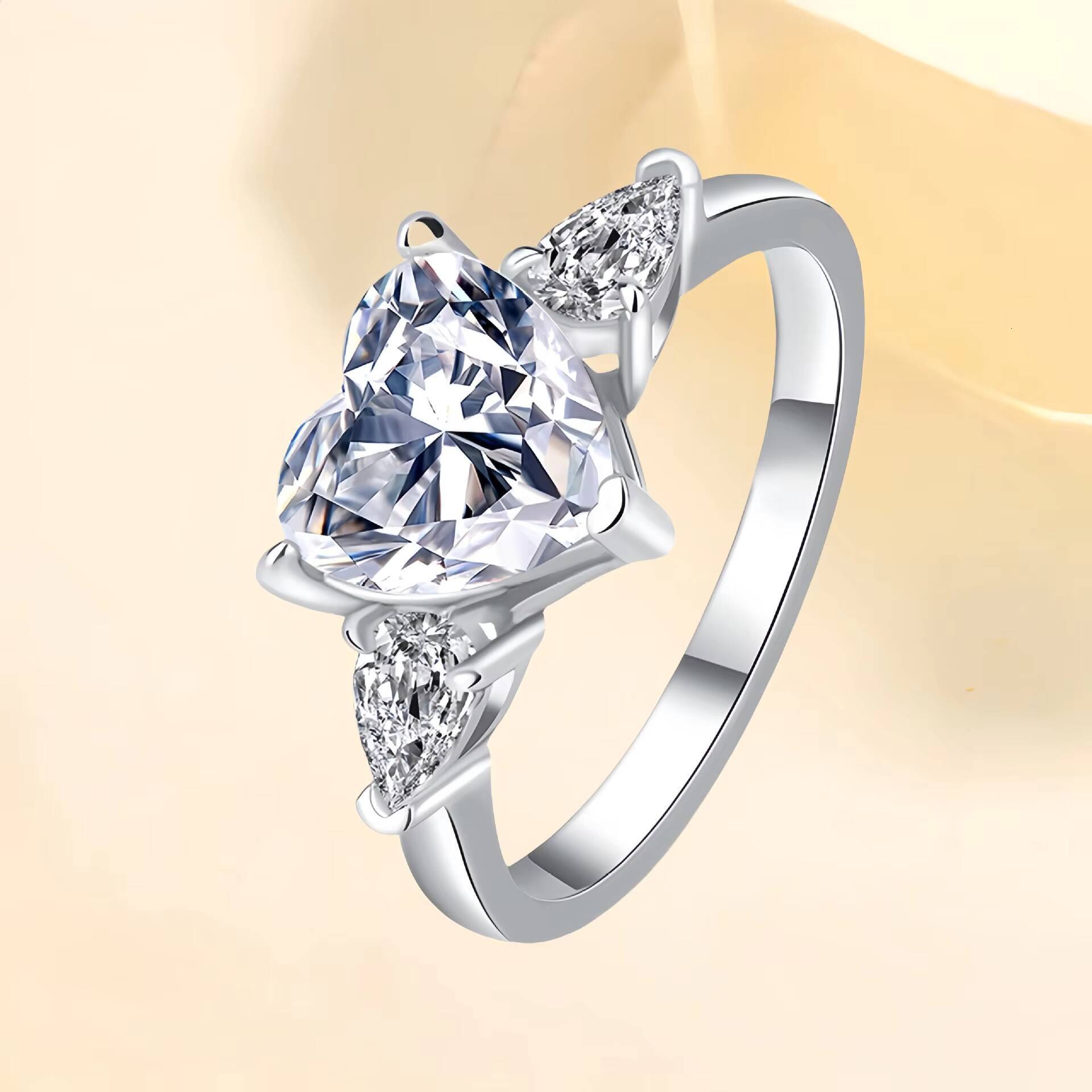 Fine Jewelry S925 Sterling Silver 1Carat Heart Shaped Moissanite Ring for Women Finger Promise 925 Silver Moissanite Rings