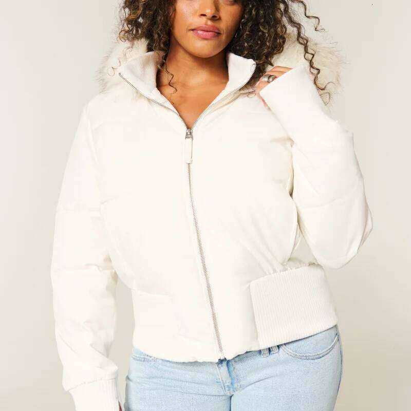 Chic Fur Collar Hooded Women's Cotton Jacket Solid Zipper Slim Waist Pocket Warm Thick Coat Winter Autumn Female Outerwear