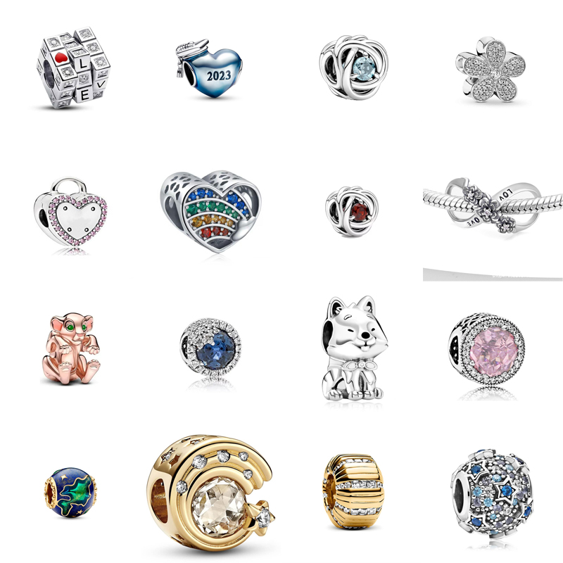 S925 sterling silver designer Shiba Inu puppy flower color love Leopard Rubik's Cube square bead jewelry with original bracelet pendant birthday gift postage.