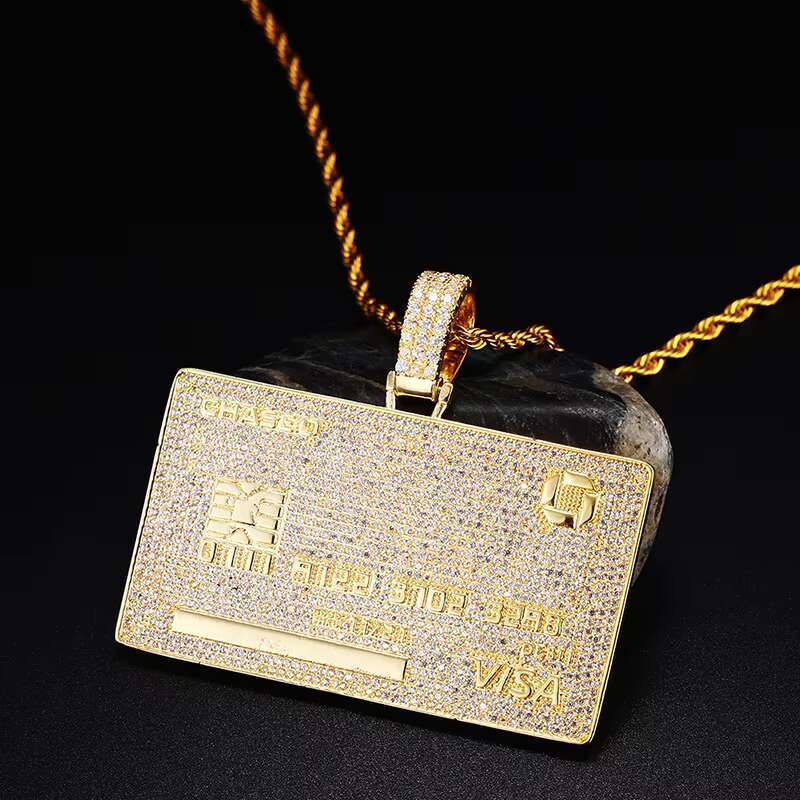 Jewelry Manufacturer Design Hiphop Men Jewelry Iced Out 18k Gold Plated Brass AAAAA CZ Diamond Bank Card Pendant