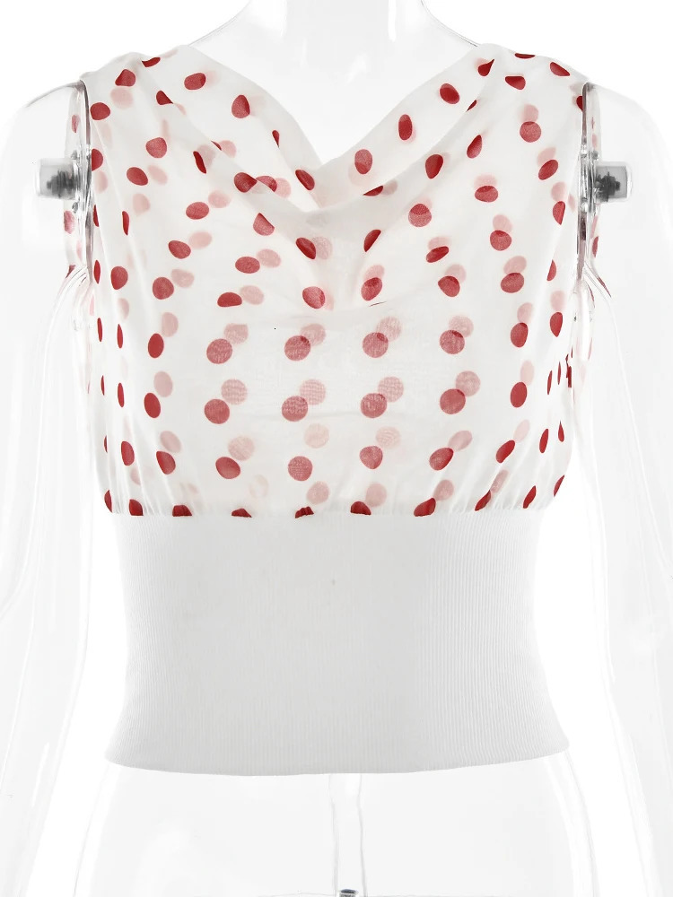 JULISSA MO Sexy Off Shoulder Print Polka Dot Women Top White Patchwork Backless Bandage Top Female Spring Slim Casual Streetwear 250409