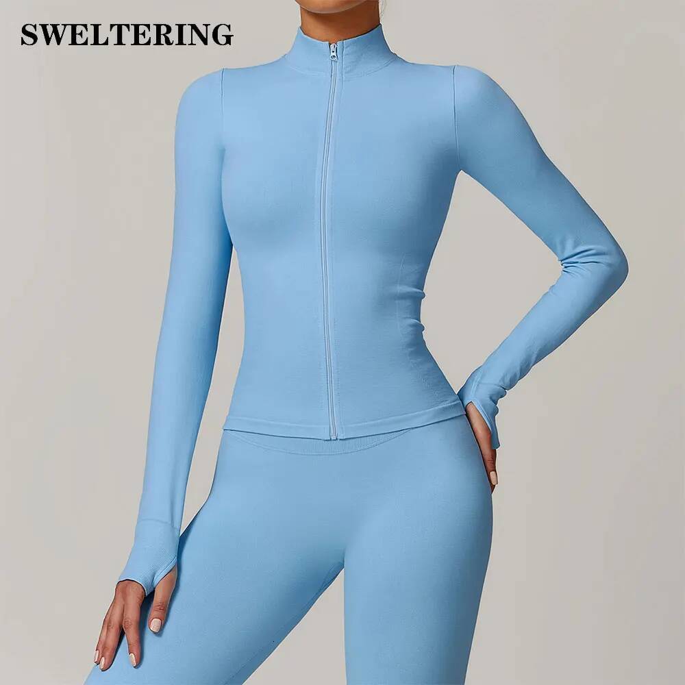 Zipper Jacket Women Crop Seamless Yoga T-shirts Solid Sports Top Long Sleeve Running Shirts Quick Dry Fitness Gym Sport Wear
