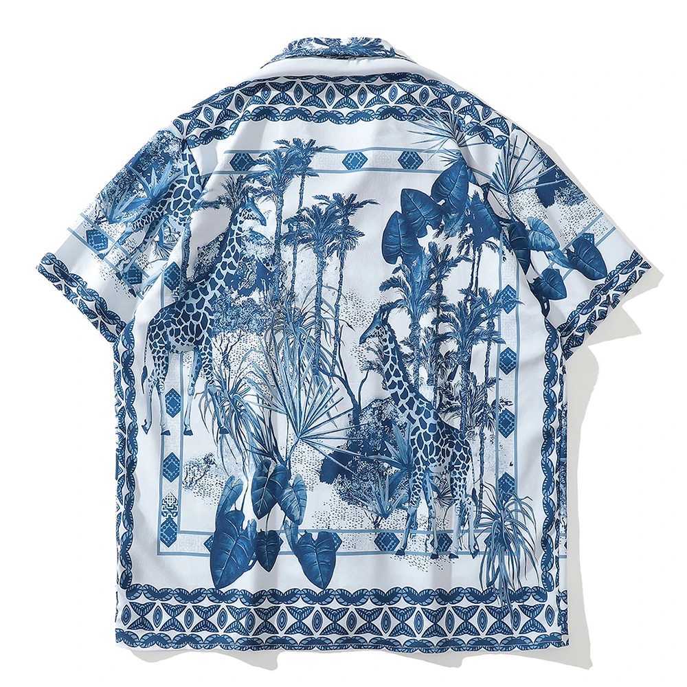 Black fixed print Hawaiian mens summer holiday beach mens shirt mens shirt X250410