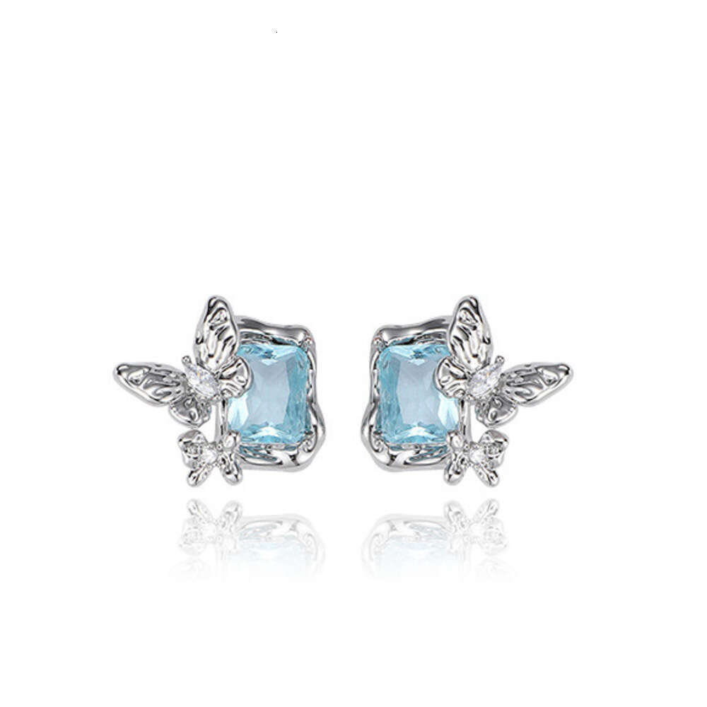 Original Exquisite Blue Zircon Butterfly for Women Geometric Square Simple Design Sweet Cool Style Personality Earrings