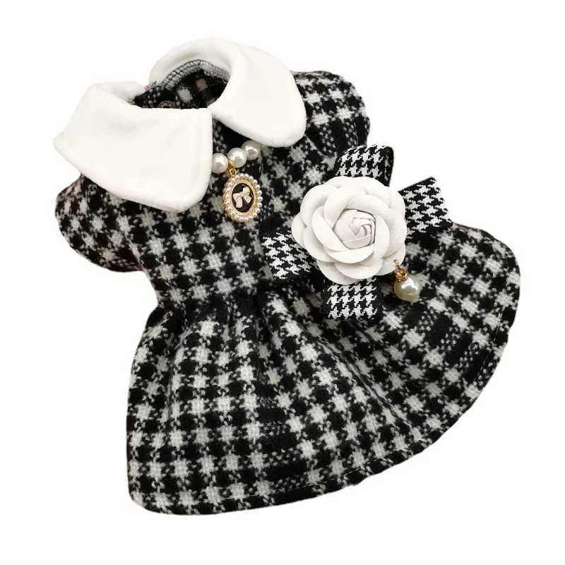 Pet Tweed Dress Spring Autumn Jackets Dog ClothesTeddy Bear Schnauzer Puppy Cat Warm Pet Clothes Dog Christmas Clothes J251110