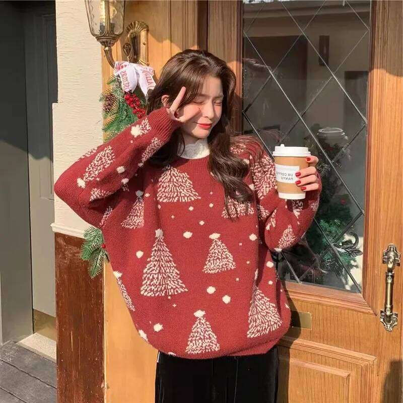 Korean Loose Thickened Long Sleeve Round Neck Christmas New Year Sweater Women's Outerwear Knittedwear Warm Cozy Winter Top Designer Sweater Wome