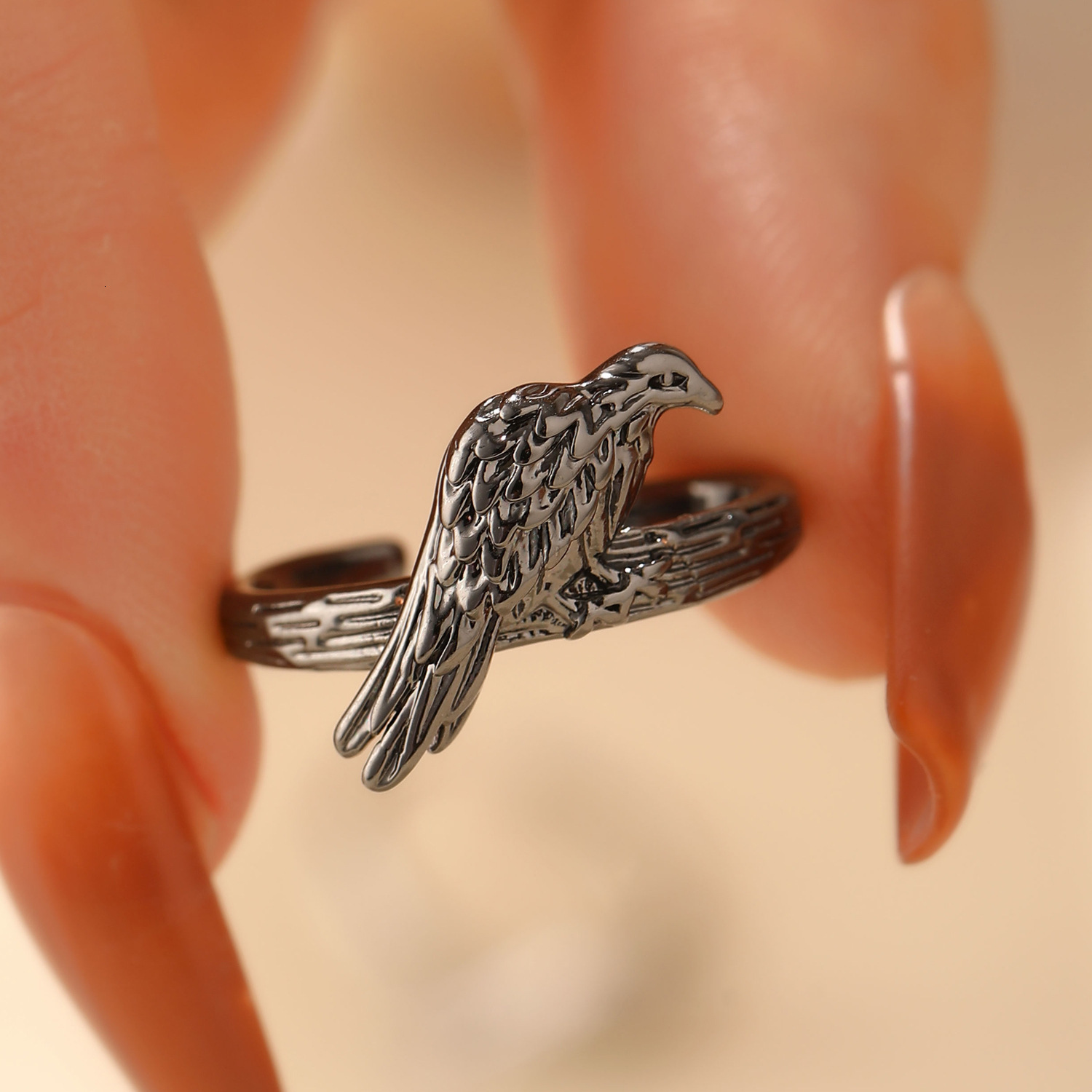 Dark Style Personality Punk Bird Raven Open for Women Niche Couple Ring