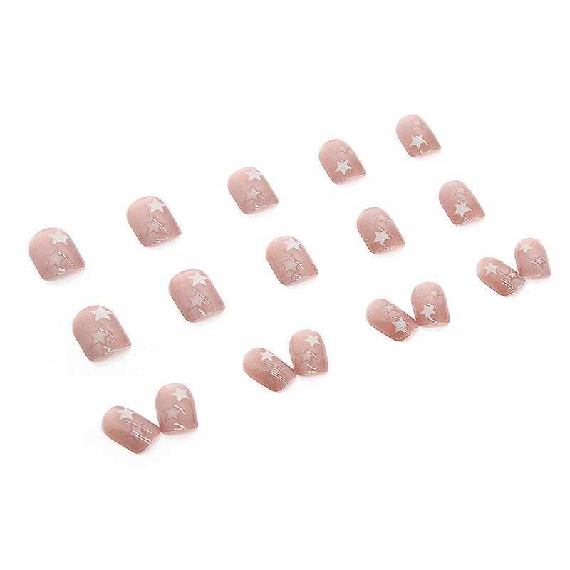 Star Fainting 24 pieces press nail pink gradient fake nail smooth artificial finger manipulation reusable female fake nail W250410