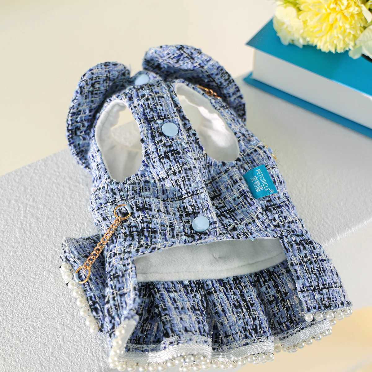 1-Piece Dog Clothes Cat Dog Pet Dress Autumn and Winter Thickened Warm Blue Skirt with Small Backpack J251110