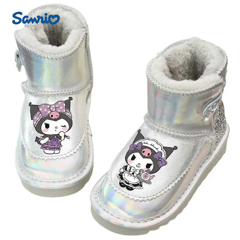 Sanrio Girl Kuromi Kawaii Leather Boots Thickening Cartoon Student Winter Soft and Warm Child Waterproof Snow Boots New Style H251110