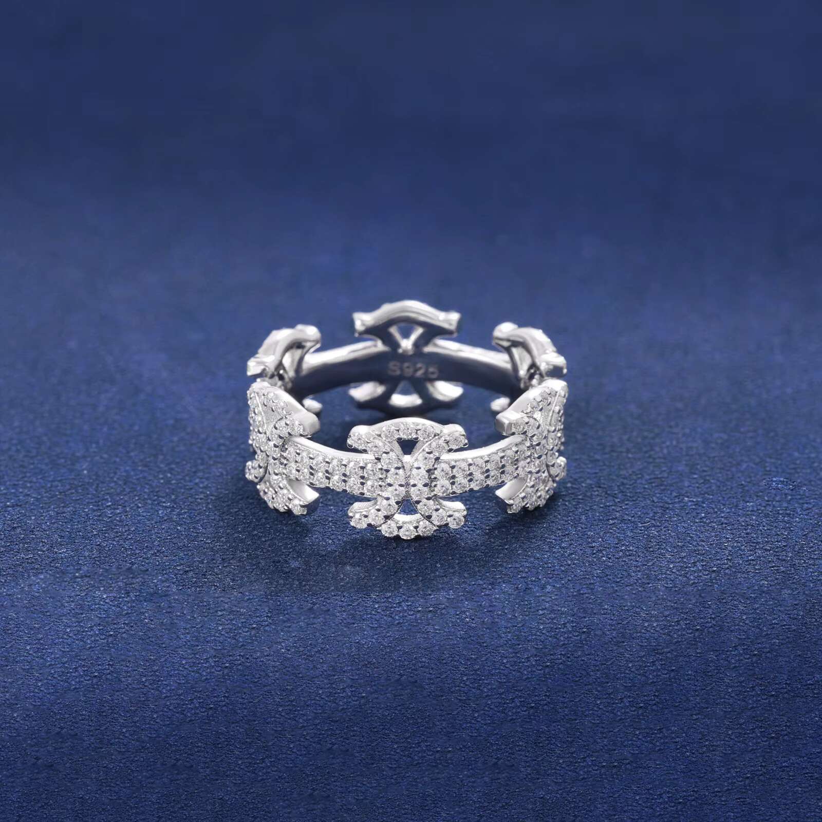 925 Sterling Silver Luxury Trendy Shiny Iced CZ Hollowed Ring Hip Hop Fashion Full Cubic Zircon Engagement Wedding Party Gift